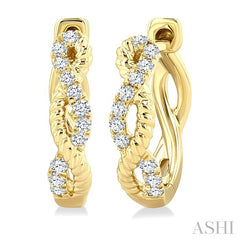 1/10 Ctw Split & Twisted Rope and Round Cut Diamond Huggie Petite Earrings in 14K Yellow Gold