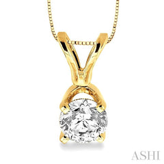 Round Cut Diamond Solitaire Pendant in 14K Yellow Gold with chain