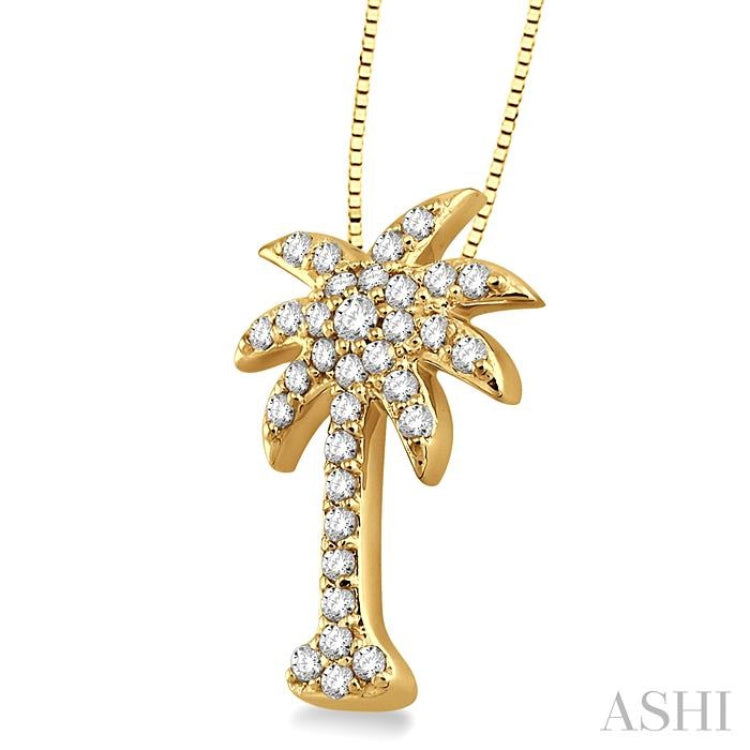 1/2 Ctw Round Cut Diamond Palm Tree Pendant in 14K Yellow Gold with Chain