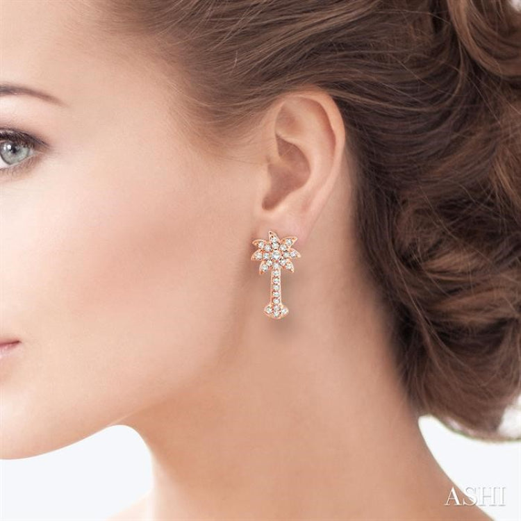 1/4 Ctw Round Cut Diamond Palm Tree Earrings in 14K Rose Gold