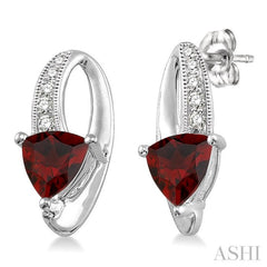 6x6 MM Trillion Cut Garnet and 1/20 Ctw Single Cut Diamond Earrings in 10K White Gold