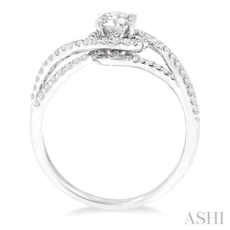 5/8 Ctw Diamond Engagement Ring with 1/3 Ct Round Cut Center Stone in 14K White Gold