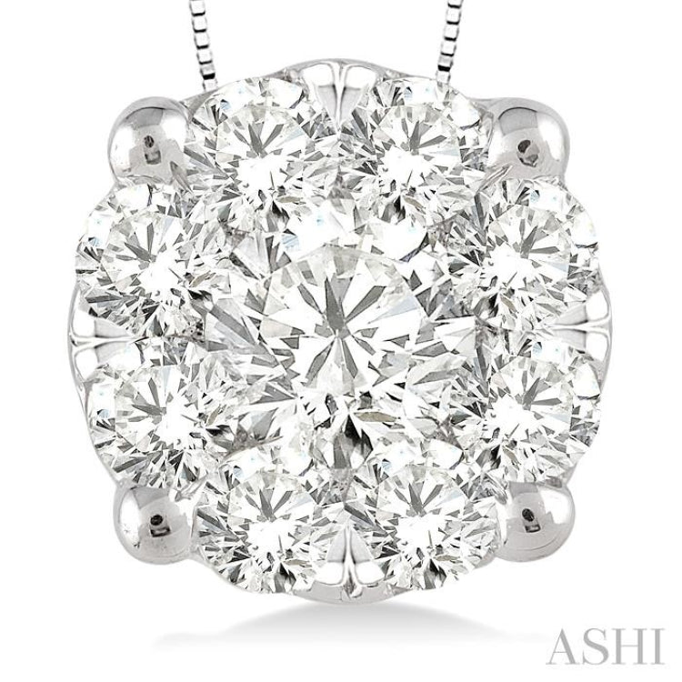 1 Ctw Round Cut Lovebright Diamond Pendant in 14K White Gold with Chain