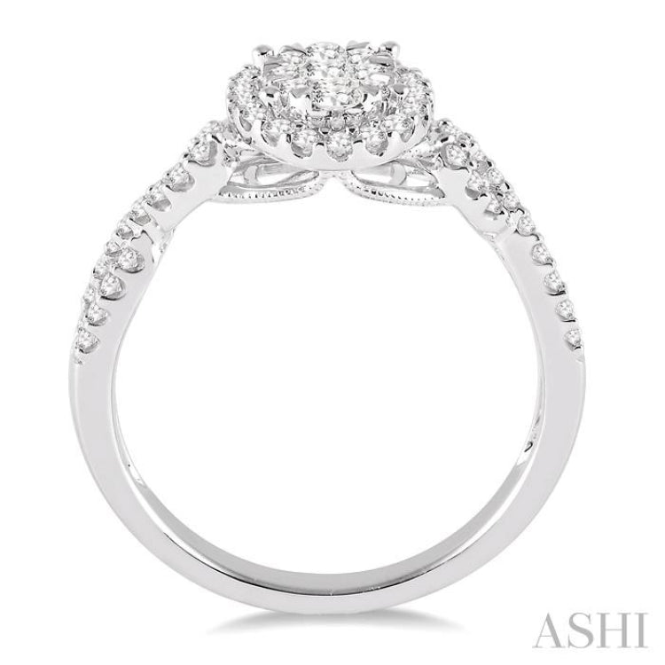 5/8 Ctw Oval Shape Round Cut Diamond Lovebright Ring in 14K White Gold