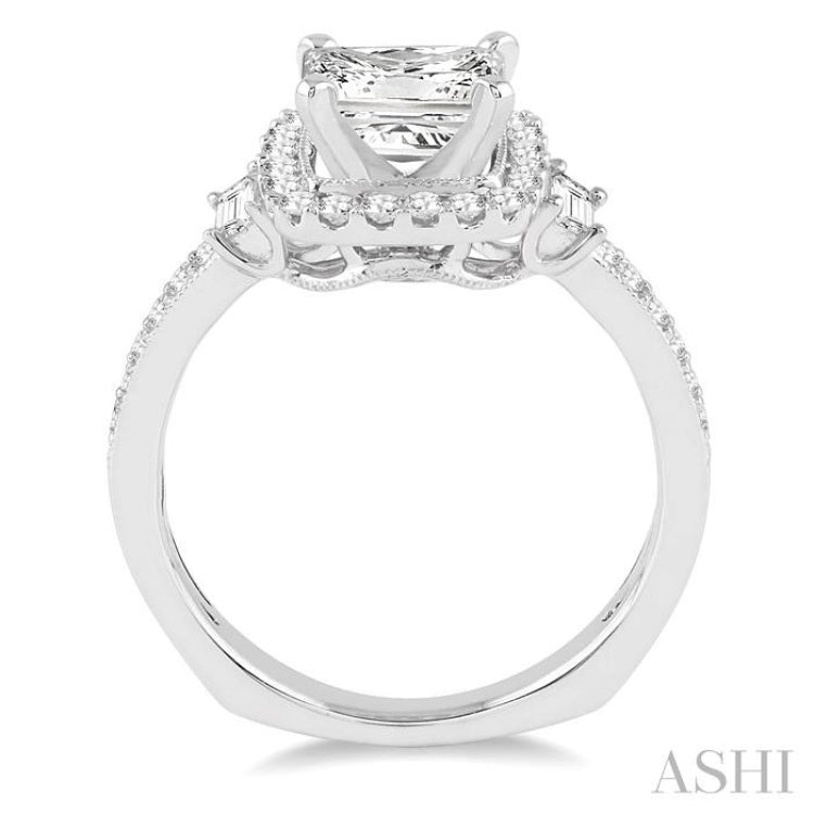 1 1/3 Ctw Diamond Engagement Ring with 3/4 Ct Princess Cut Center Stone in 14K White Gold