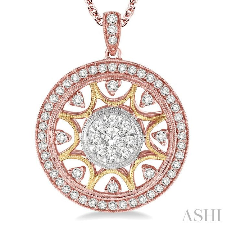 1 Ctw Round Cut Diamond Lovebright Pendant in 14K Tri Color Gold with Chain