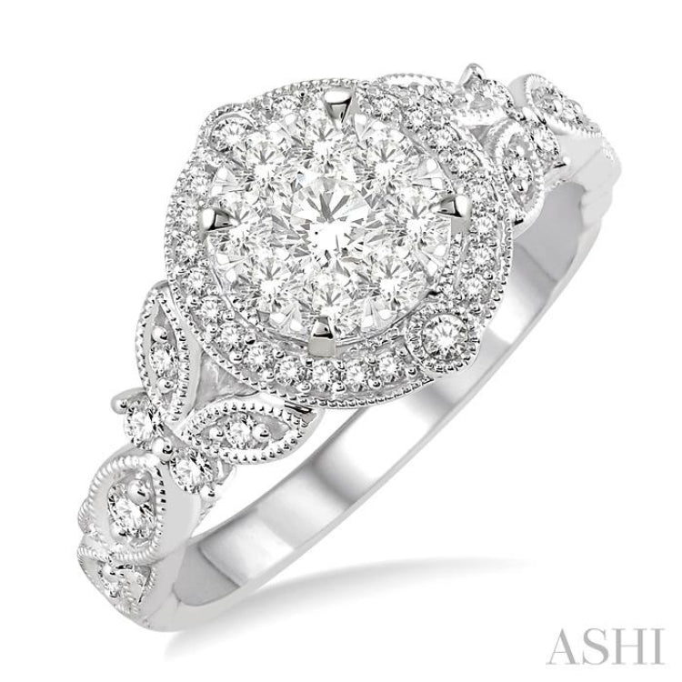 5/8 Ctw Diamond Lovebright Engagement Ring in 14K White Gold