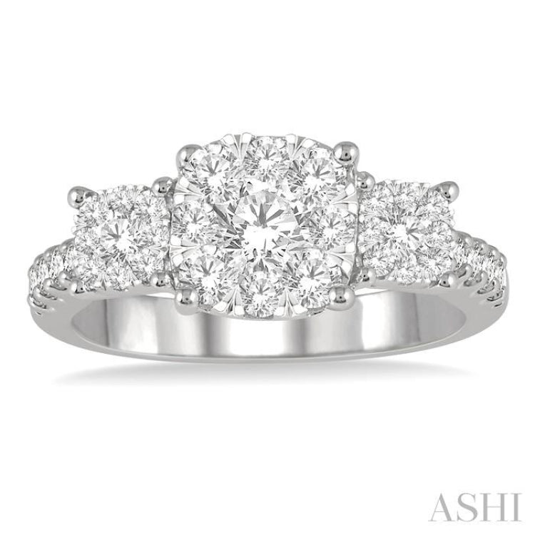 1 1/10 Ctw Triple Circle Round Cut Lovebright Diamond Ring in 14K White Gold