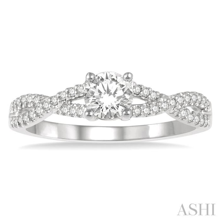 3/8 Ctw Diamond Engagement Ring with 1/4 Ct Round Cut Center Stone in 14K White Gold