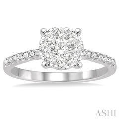 3/4 Ctw Round Cut Lovebright Diamond Ring in 14K White Gold