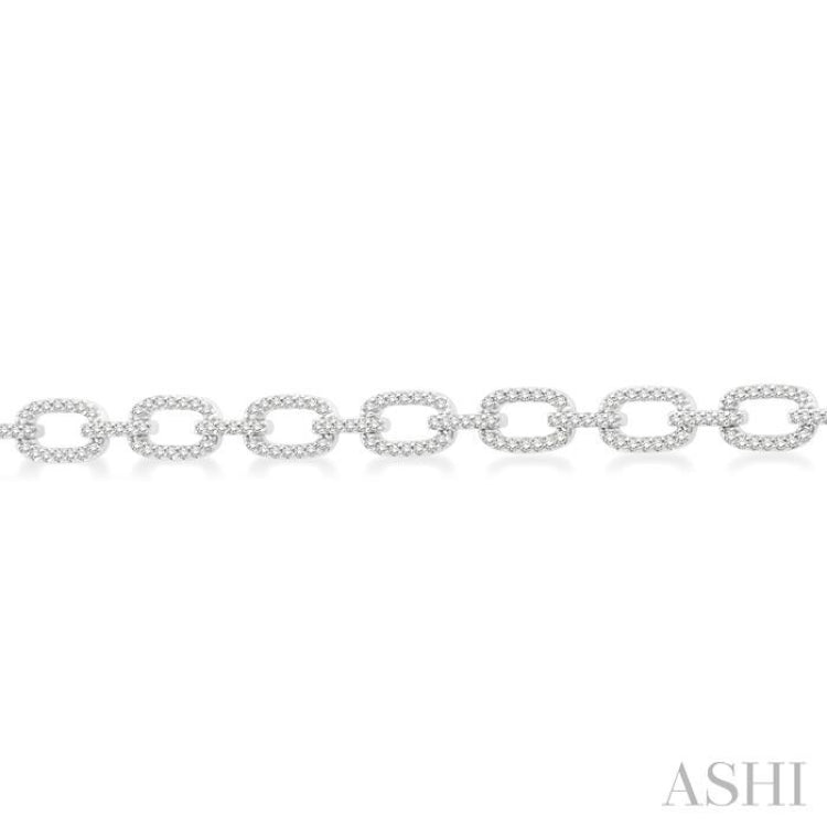 1 1/2 Ctw Round Cut Diamond Encrusted Link Paper Clip Chain Bracelet in 14K White Gold