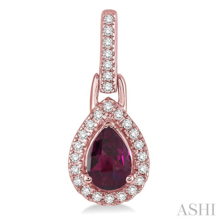 6x4 MM Pear Shape Rhodolite Garnet and 1/5 ctw Round Cut Diamond Earrings in 10K Rose Gold