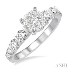 1 Ctw Round Cut Diamond Lovebright Engagement Ring in 14K White Gold