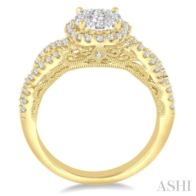 1 ctw Round Cut Diamond Lovebright Bridal Set with 3/4 ctw Engagement Ring and 1/5 ctw Wedding Band in 14K Yellow and White Gold