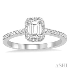 5/8 Ctw Diamond Engagement Ring with 1/3 Ct Octagon Shaped Center stone in 14K White Gold