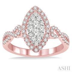 3/4 Ctw Marquise Shape Diamond Lovebright Ring in 14K Rose and White Gold