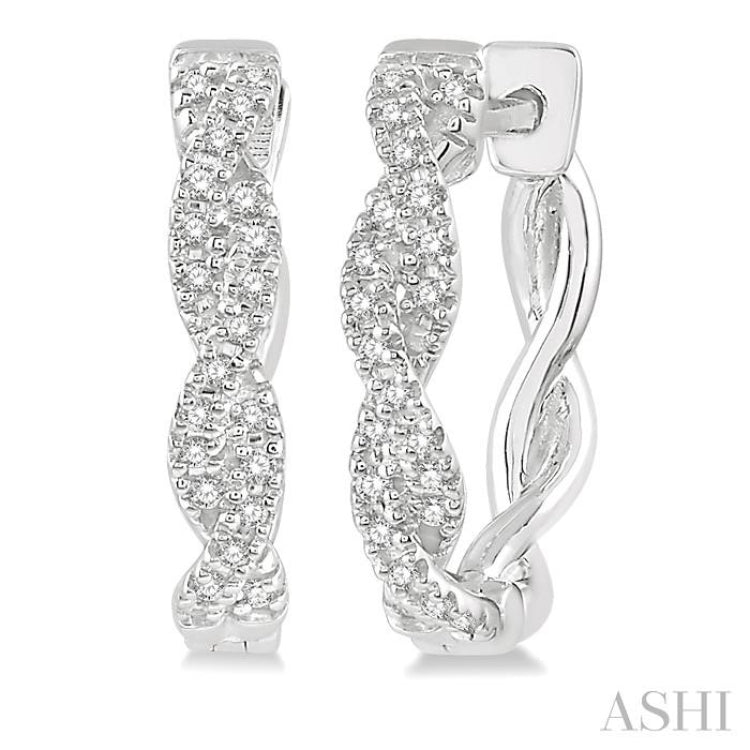 1/5 Ctw Entwined Round Cut Diamond Hoop Earrings in 10K White Gold