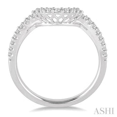 1/4 ctw Curved Center Round Cut Diamond Wedding Band in 14K White Gold