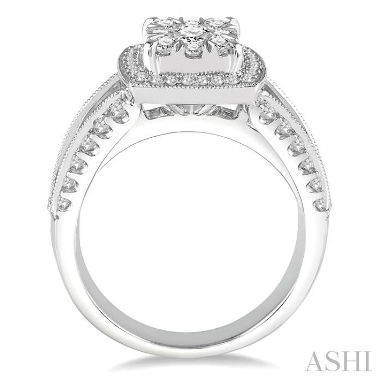 1 3/8 Ctw Diamond Lovebright Vintage-Inspired Halo Style Engagement Ring in 14K White Gold