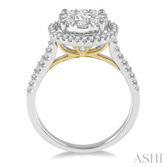 1 Ctw Round Diamond Lovebright Halo Engagement Ring in 14K White and Yellow Gold