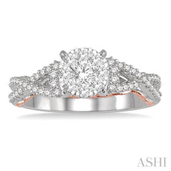 5/8 Ctw Round Diamond Lovebright Crossover Shank Engagement Ring in 14K White and Rose Gold