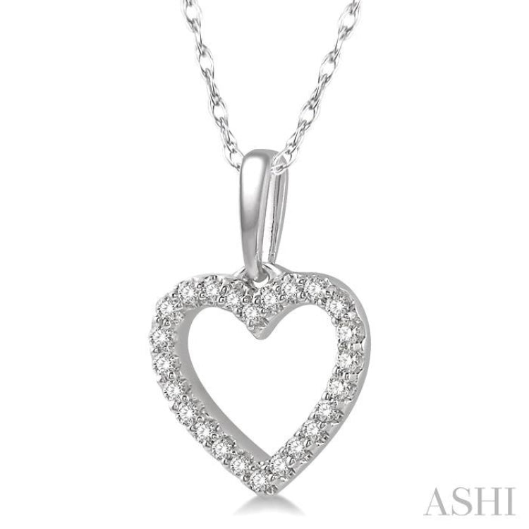 1/10 Ctw Hollow Cut Heart Charm Round Cut Diamond Pendant in 10K White Gold with chain