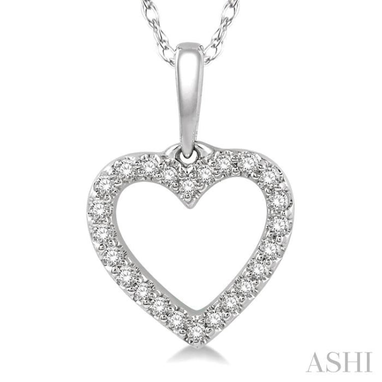 1/10 Ctw Hollow Cut Heart Charm Round Cut Diamond Pendant in 10K White Gold with chain