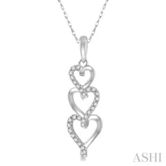 1/8 Ctw Ascending Interlocked Heart Round Cut Diamond Pendant With Link Chain in 10K White Gold