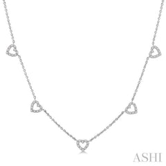 1/6 Ctw Five Heart Round Cut Diamond Necklace in 10K White Gold