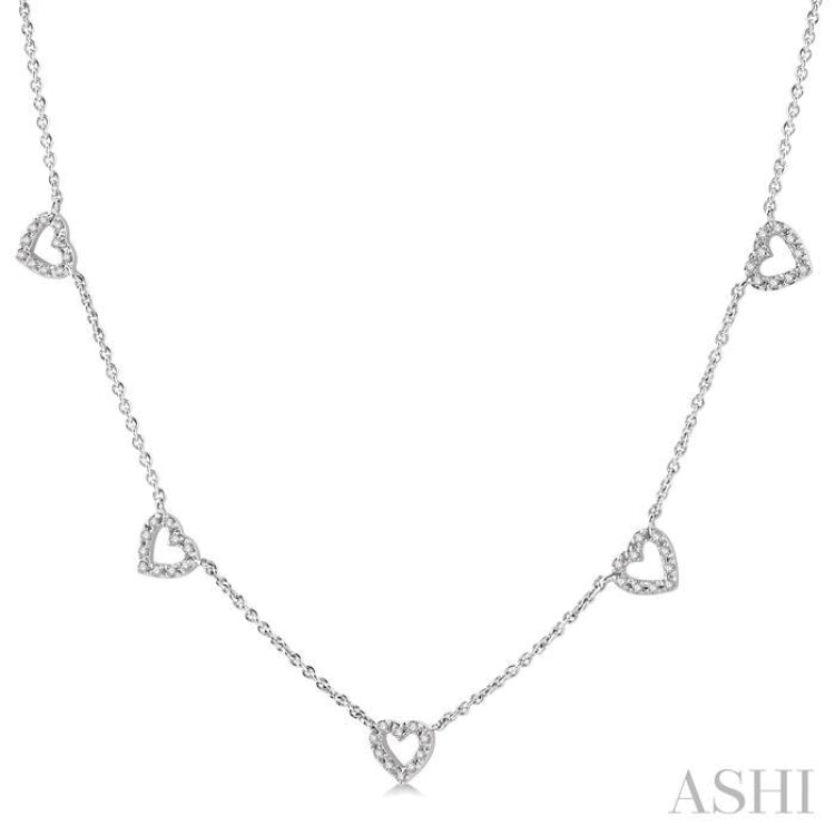 1/6 Ctw Five Heart Round Cut Diamond Necklace in 10K White Gold