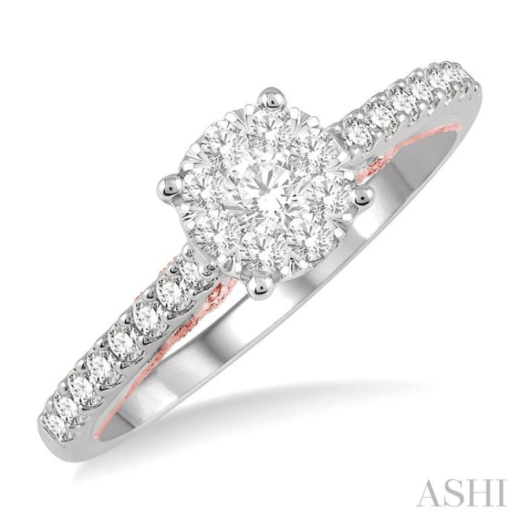 1/2 Ctw Round Cut Lovebright Diamond Solitaire Style Engagement Ring in 14K White and Rose Gold