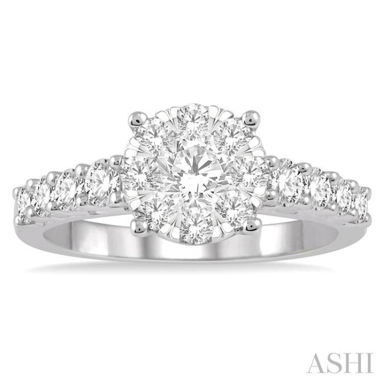 1 1/10 Ctw Round Cut Lovebright Diamond Ring in 14K White Gold