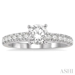 5/8 ctw Round Cut Diamond Ladies Engagement Ring with 1/3 Ct Round Cut Center Stone in 14K White Gold