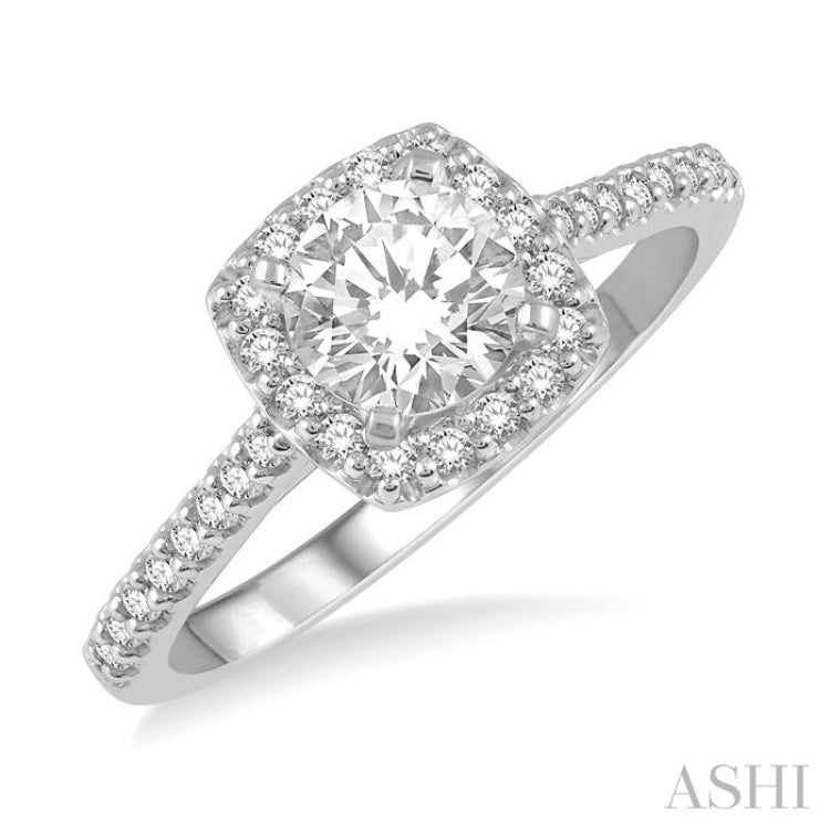 3/8 Ctw Diamond Ladies Engagement Ring with 1/4 Ct Round Cut Center Stone in 14K White Gold