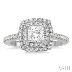 1/2 ctw Princess & Round Cut Diamond Ladies Engagement Ring with 1/4 Ct Princess Cut Center Stone in 14K White Gold