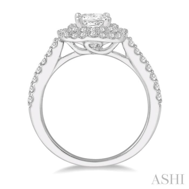 1/2 ctw Princess & Round Cut Diamond Ladies Engagement Ring with 1/4 Ct Princess Cut Center Stone in 14K White Gold