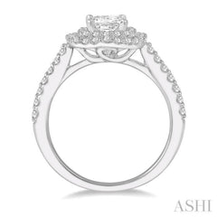 1/2 ctw Princess & Round Cut Diamond Ladies Engagement Ring with 1/4 Ct Princess Cut Center Stone in 14K White Gold