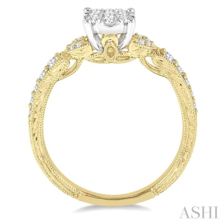 1/2 Ctw Round Cut Diamond Lovebright Engagement Ring in 14K Yellow and White Gold