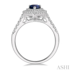1/2 Ctw Pear Shape 7x5 MM Sapphire & Round Cut Diamond Precious Ring in 14K White Gold