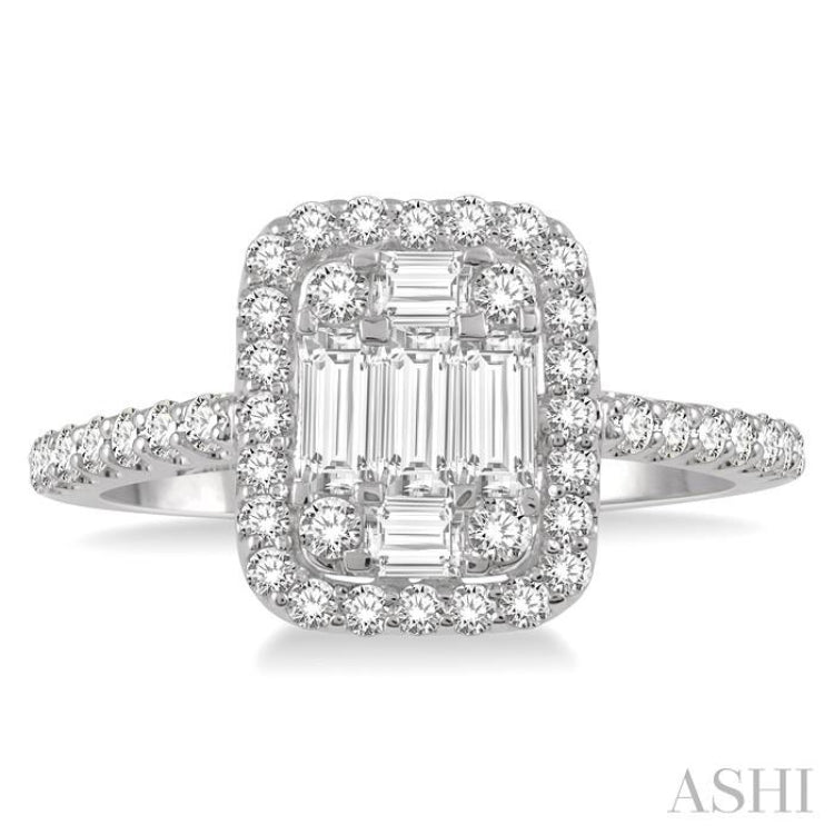 1 Ctw Baguette & Round Cut Fusion Diamond Ring in 14K White Gold