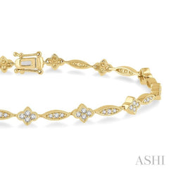 1 1/10 ctw Marquise and Floral Link Diamond Bracelet in 14K Yellow Gold