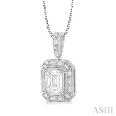 1/2 Ctw Emerald, Baguette & Round Cut Fusion Diamond Pendant in 14K White Gold