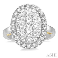 2 Ctw Oval Shape Lovebright Diamond Cluster Ring in 14K White and Yellow Gold