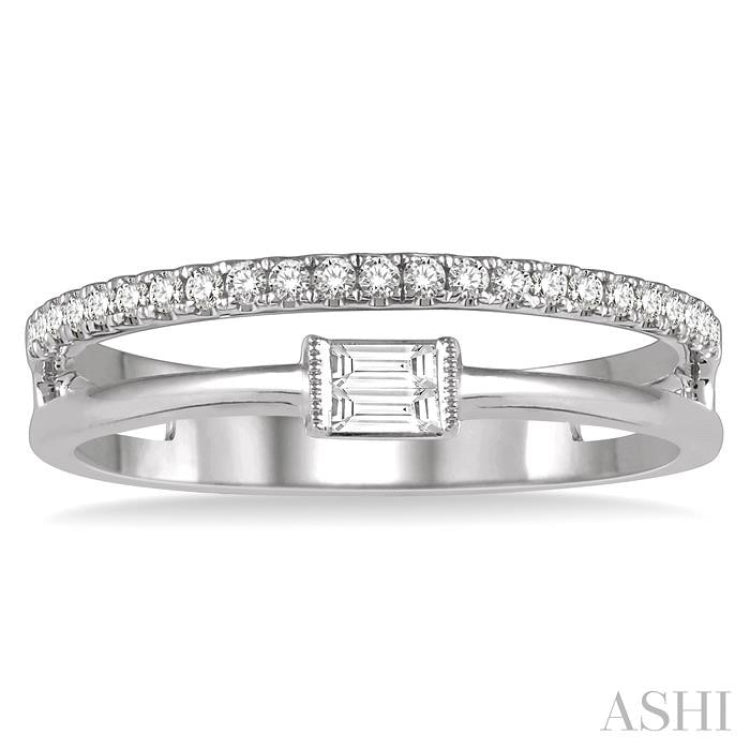 1/5 Ctw Double Row Baguette and Round Diamond Fashion Ring in 14K White Gold