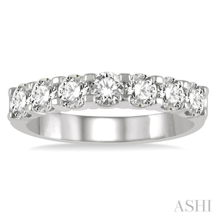 1 Ctw Round Cut Diamond 7 Stone Wedding Band in 14K White Gold