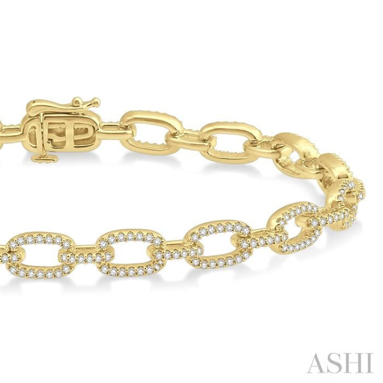 1 1/2 Ctw Round Cut Diamond Encrusted Link Paper Clip Chain Bracelet in 14K Yellow Gold