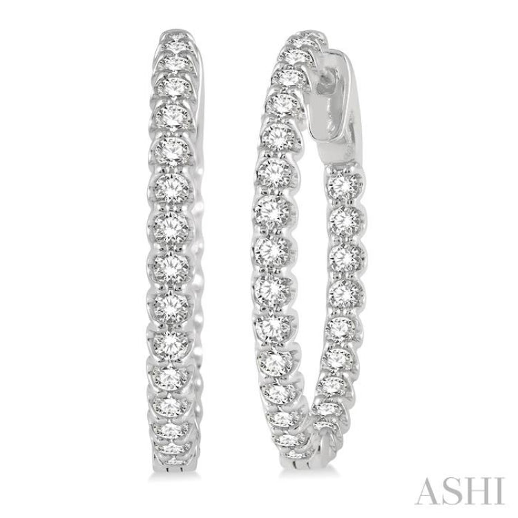 1 1/2 Ctw Inside-Out Round Cut Diamond Hoop Earrings in 14K White Gold