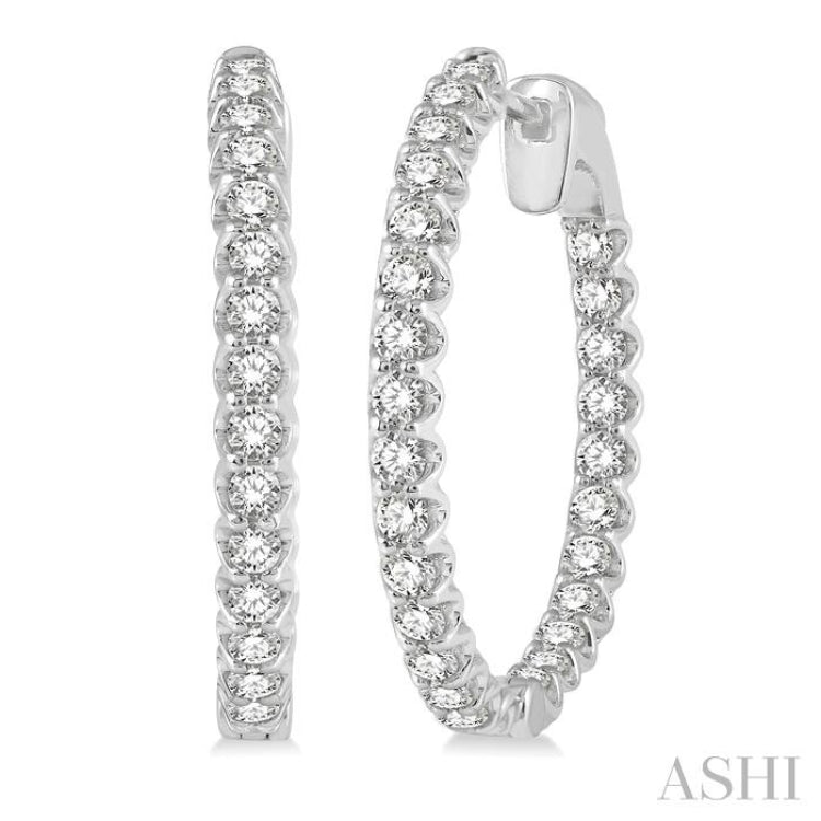 2 Ctw Inside-Out Round Cut Diamond Hoop Earrings in 14K White Gold