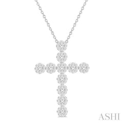 1 Ctw Lovebright Round Cut Diamond Cross Pendant in 14K White Gold with chain