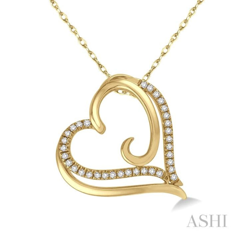 1/10 Ctw Round Cut Diamond Heart Pendant in 10K Yellow Gold with Chain